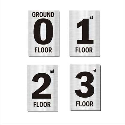 Mindcraftz Silver Color Floor Numbers Signboards Display stickers for three floor buildings 12 x 8 inches Pack of 4 Emergency Sign