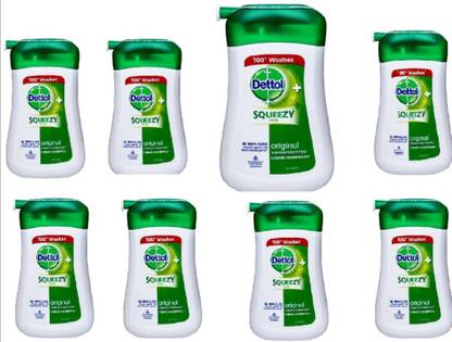 डेटॉल स्क्वीजी पैक लिक्विड हैंडवॉश 8 का पैक 100 ML प्रत्येक बोतल टोटल 800 ML ओरिजिनल हर दिन प्रोटेक्शन कीटाणुओं को पैदा करने वाली 100 बीमारी से बचाता है भारतीय मेडिकल एसोसिएशन द्वारा रेकमेंडेड 100 + वॉशेस। हैंड वॉश पंप डिस्पेंसर