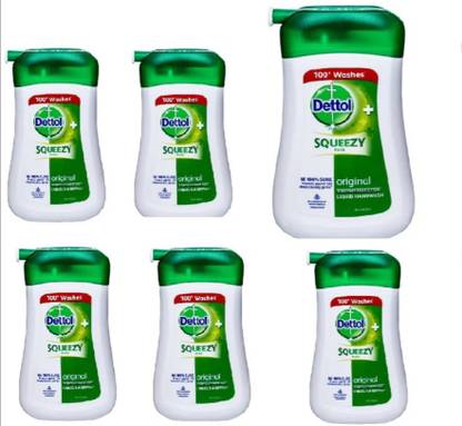 डेटॉल स्क्वीजी पैक लिक्विड हैंडवॉश 6 का पैक 100 ML प्रत्येक बोतल टोटल 600 ML ओरिजिनल हर दिन प्रोटेक्शन कीटाणुओं को पैदा करने वाली 100 बीमारी से बचाता है भारतीय मेडिकल एसोसिएशन द्वारा रेकमेंडेड 100 + वॉशिज़। हैंड वॉश पंप डिस्पेंसर