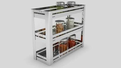 BROWNSTONE Utensil Kitchen Rack Steel Perforated Modular Kitchen Stainless Steel Perforated Bottle Pullout Basket | 3 Shelf Modular Kitchen Rack | Kitchen Organizer-(Height 20") (6 X 20 X 20)