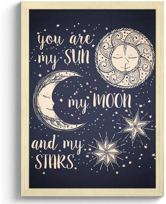GS Decor Sun,Moon & Stars - Plexi Glass - Aesthetic Pictures Wall Frames - Trendy Posters (Wooden) Digital Reprint 12 inch x 9 inch Painting