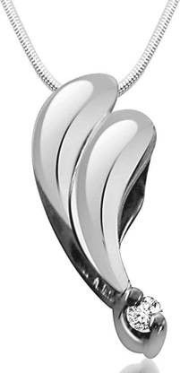 Surat Diamond Elegant Silver Pendant - Real Diamond & Sterling Silver Pendant with 18 IN Chain (SDP39) Sterling Silver Diamond Sterling Silver Pendant