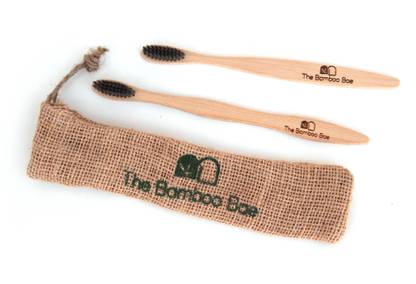 The Bamboo Bae Bamboo Toothbrush Charcoal Activated Soft Bristles Toothbrush with Jute Pouch Soft Toothbrush