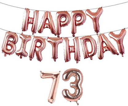 Offer99 सॉलिड Rose Gold Happy Birhtday Banner with 73 Number Ribbon Letter Balloon for Birthday Celebration लेटर बैलून