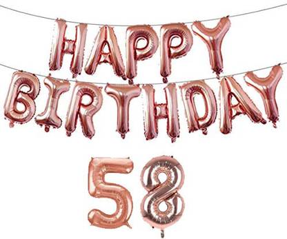 Offer99 Solid Rose Gold Happy Birhtday Banner with 58 Number Ribbon Letter Balloon for Birthday Celebration Letter Balloon