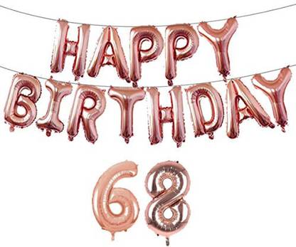 Offer99 Solid Rose Gold Happy Birhtday Banner with 68 Number Ribbon Letter Balloon for Birthday Celebration Letter Balloon