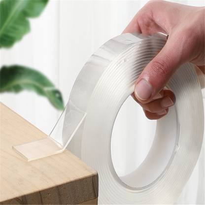 Hervee Double Sided Adhesive Tape Heavy Duty, Washable Grip Multipurpose Removable Traceless Transparent Tape, Strong Sticky Wall Tape Strips Poster Carpet Tape for Paste Items 3 Meter (Pack of 1) 3 m Double-sided Tape