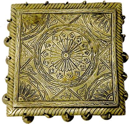 B H A R A T H A A T Bajath Bajat Chowki Path (5.8 x 5.8 x 1.4 inches) Brass All Purpose Chowki