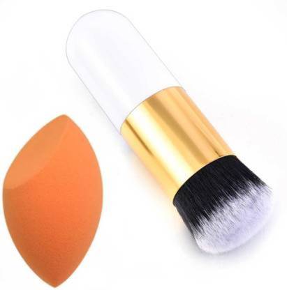 AVEU Ladista SKINPLUS Foundation Brush with Sponge puff blender - (Pack of 2) (Pack of 2)