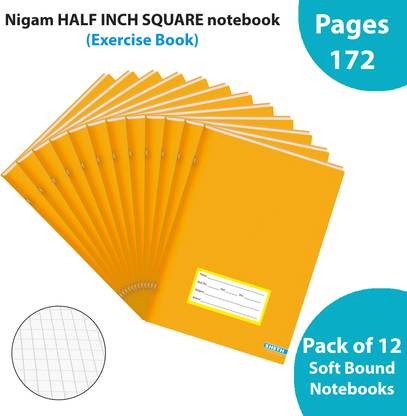 SHETH 1/2 inch Square A5 Notebooks for Kids| 172 Pages in Each Book| Soft Bound Cover| Number Writing Practice Book| Mathematics Book| Medium Square Ruled Notebooks | 18 cm X 24 cm| Pack of 12 A5 Notebook Square Box 2064 Pages