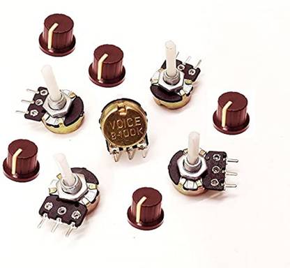 ERHIndia (Pack of 5) 100k Volume Control Variable Resistor Potentiometer 100k Controller and Amplifier Kits with Free Knobs Power Supply Electronic Hobby Kit