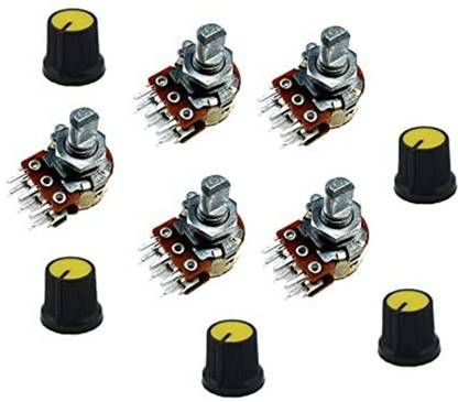 ERHIndia (Pack of 5) 100k Dual Potentiometer Volume Pot 100k with Knob Electronic Components Electronic Hobby Kit