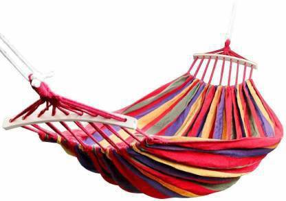 HUEX Hammock Portable Beach Swing Bed with Hardwood Spreader Bar Tree Hanging Cotton Hammock