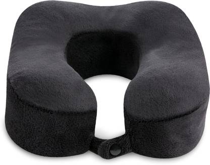 The White Willow Memory Foam Travel Pillow for Neck Rest Special Horse Shoe Shaped Cushion with Soft Velour Fabric for Air Travel,Long Flights, Bus, Train - 10.5" x 7.5" x 3.3", Black Neck Pillow