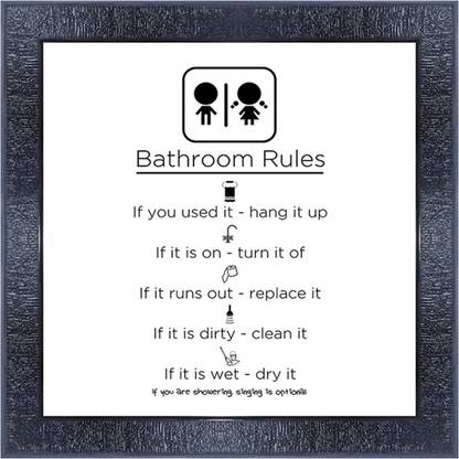 pnf 717 QUOTES bathroom rules with Wooden Synthetic Frame Digital Reprint 13 inch x 13 inch Painting