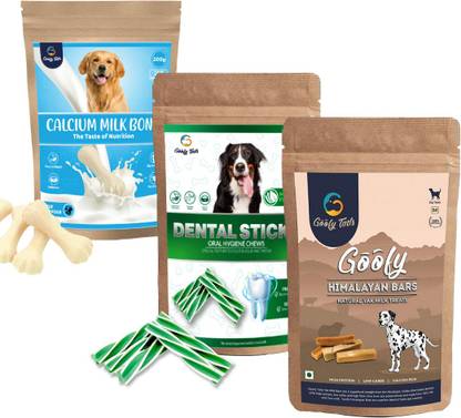 Goofy Tails 3 in 1 Combo Healthy Dental Treats for Dogs | Yak Milk Bar + Dental Twist Sticks + Calcium Milk Bone Value Pack Combo | All Dogs > 4 Months Milk Dog Treat
