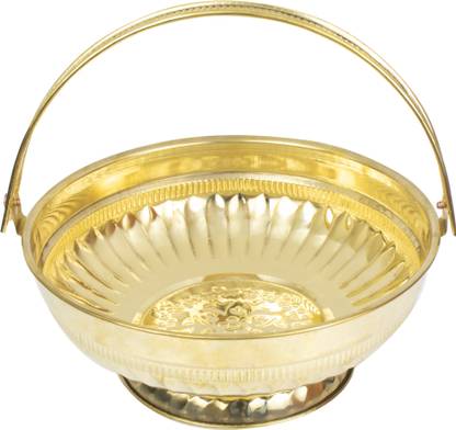 Spillbox Traditional Handcrafted Lakshmi Brass Flower basket for Pooja/Worship-LEAF Brass