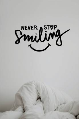 VVWV Never Stop Smiling Quotes Wall Stickers for Home Boys Girls Kids Bathrooms Wall Stickers Black Vinyl Decals 40 x 19 cms