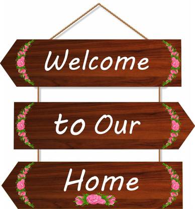 Crafts World Welcome To Our Home Wall Hanging Board Plaque Sign for Room Decoration Decorative Showpiece