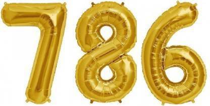 Bal samrat Solid "786" Decoration Golden Alphabet Foil Balloon For Birthday/Celebration/Surprise/Wedding Party Letter Balloon