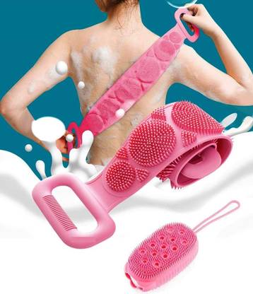 LICHEE 2 in 1 Silicone Soft Bath Body Brush Combo AND bathroom body brush,Bathing Brush for Women, Soft Cleaning Body Brush with Shampoo Dispenser - Skin Massage Brush Bath Bathroom,Gentle Scrub Massage,Dead Skin Removal Exfoliating Belt for Shower