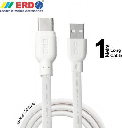 ERD USB Type C Cable 3 A 1 m FLAT USB C TYPE DATA CABLE WHITE