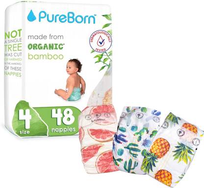 PureBorn Printed Diapers, Value Pack, Size 4 (7 - 12kg), 48 Counts - L