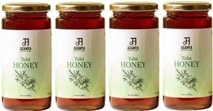 Agamya organics Raw ,100% Pure & Natural, Single Origin, No Additives Natural Unprocessed Raw Tulsi Forest flower Honey, for Cough and Digestive Disorders (550 Gram X 4)