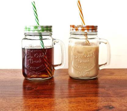D&C Enterprise Glass Mason Jar with Lid and Straw Smoothie Ice Cream Fruit Cold Drinking Water Jars Juice Cup Glass Glass Mason Jar