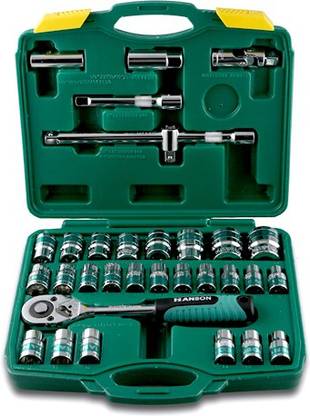 hanbon 32PCS 1/2” Dr Socket Set with Ratchet handle//universal joint//Dr Spark Plug socket/250mm Sliding T-bar//Extension Socket Set