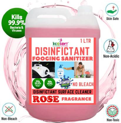 ECOSOFT AYURVEDA NEW Disinfectant Fogging Sanitizer Liquid Solution 1 Litre, Disinfectant Liquid for fogging machine, Fumigation Liquid,CAR, Hospital, School, Office & Home Sanitizer - ROSE Fragrance. ( PACK OF 1 )