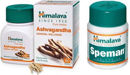 HIMALAYA Ashwagandha wellness tablets (60) & Healthcare Speman 60 Tablets