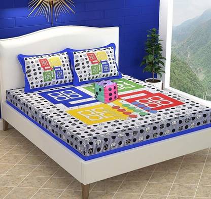 Aciloc Cotton Double Flat 300 TC Printed Bedsheet