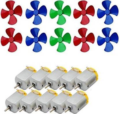 ERHIndia 10 Pcs 3V to 9V DC Small Size Toy Motor + Multi Color 10 Pcs Toy Motor Fan Educational Electronic Hobby Kit