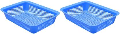 Tidy Up! Fruits/Vegetables Kitchen Rack Plastic Vegetable Net Tray Combo (Blue) - Storage Basket Box Organizer for Jars, Bottles, Utensils,