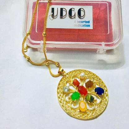 Udgo Gold Plated Navratna Pendant with Chain Gold-plated Brass, Alloy Pendant