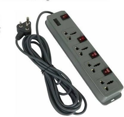 Yuvex EXT-104 4 SOCKET PLUS 4 SWITCH EXTENSION BOARD WITH 5 MTR WIRE WITH INDIVIIDUAL SWITCH WITH LED INDICATOR 4  Socket Extension Boards