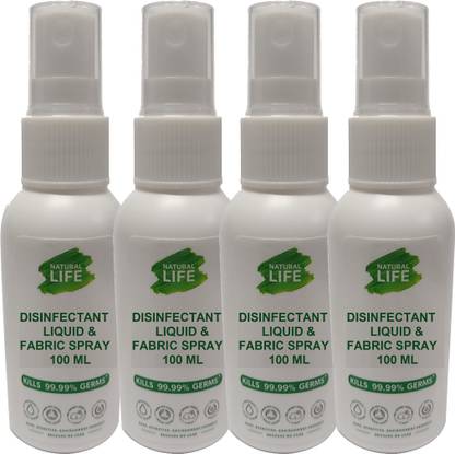 Natural Life Disinfectant Liquid & Fabric Spray for Germ Protection, Prevents & Continuously Kills 99.99% Germs - 100 ml x 4 (Pack of 4)