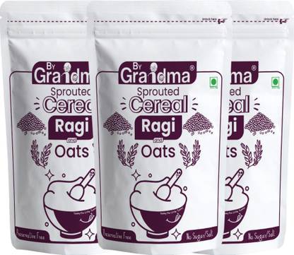 By Grandma Sprouted Cereal Mix - Ragi and Oats Instant baby food For 8 month babies | Preservative Free Instant Porridge Mix for 8 - 36 months babies | (Pack of 3) Cereal