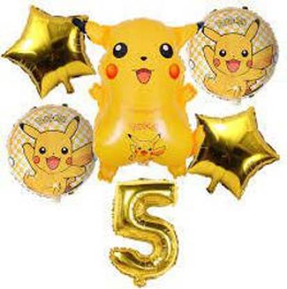 NVRV Solid 5TH HAPPY BIRTHDAY DECORATION THEME OF PIKACHU Balloon