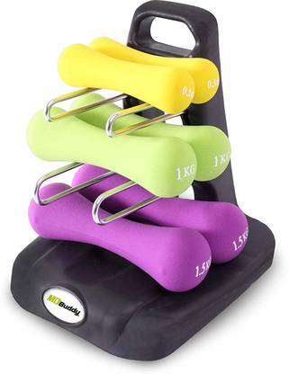 Physiostore Dumbbell Set of 3 pairs (0.5kg,1kg,1.5kg with stand) Fixed Weight Dumbbell
