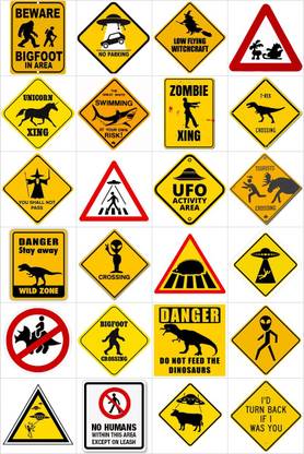 Digi2cart ALIENS, FUNNY CAUTION WARNING STICKER PACK OF 24 (10CM X 15CM EACH) Emergency Sign