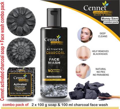 CENNET Activated Charcoal Soap & Face wash For Women Skin Whitening | Acne , Blackhead , Pimples Skin care face wash & soap