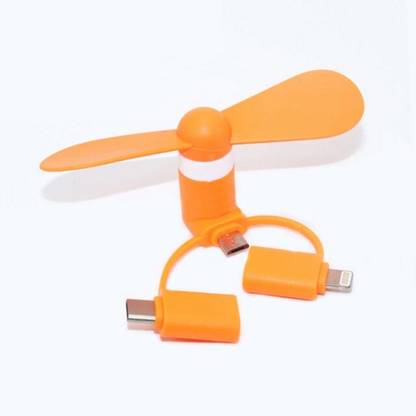 QAWACHH 3 in 1 Otg Mini Portable Mobile Fan for Android and iPhone 3 in 1 OTG Mini Portable Mobile Fan Rechargeable Fan