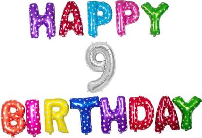 Offer99 Solid Multi Colour Happy Birhtday with 9 year number Foil Letter Balloon for Birthday Celebration Letter Balloon