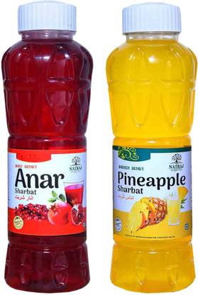 NATRAJ The Right Choice Anar Sharbat & Pineapple Sharbat Syrup (Pack of 2 x 750 ml Bottle) Anar, Pineapple