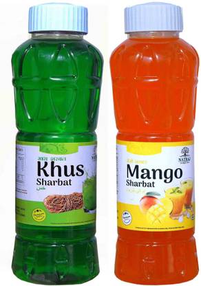 NATRAJ The Right Choice Khus Sharbat & Mango Sharbat Syrup (Pack of 2 x 750 ml Bottle)