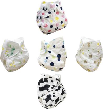 kogar White Printed Reusable Adjustable Washable Diaper Cover Button Nappy For Baby New Born To 2 Year (Without Insert) - S - M
