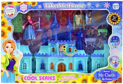 TUSHIKA Battery Operated My Dream Take Me Home Blue Beauty My Castle Doll House Play Set With Music And Beautiful Light For Kids