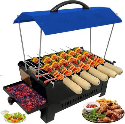 Geico master Electric & Charcol Grill Blue Hut Shaped Ideal for Tandoori & grill items With 6 wooden handle skewers Electric Tandoor
